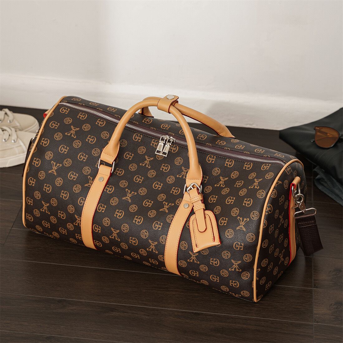 

2022 men duffle bags women travel bags hand luggage travele bag mens pu leather handbags large cross body handbag totes 55cm, No box