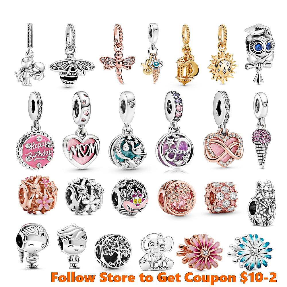 

925 Silver fit Pandora Charm Bracelet bead Sparkling Infinity Heart Mum Script Heart charmes ciondoli DIY Fine Beads Jewelry