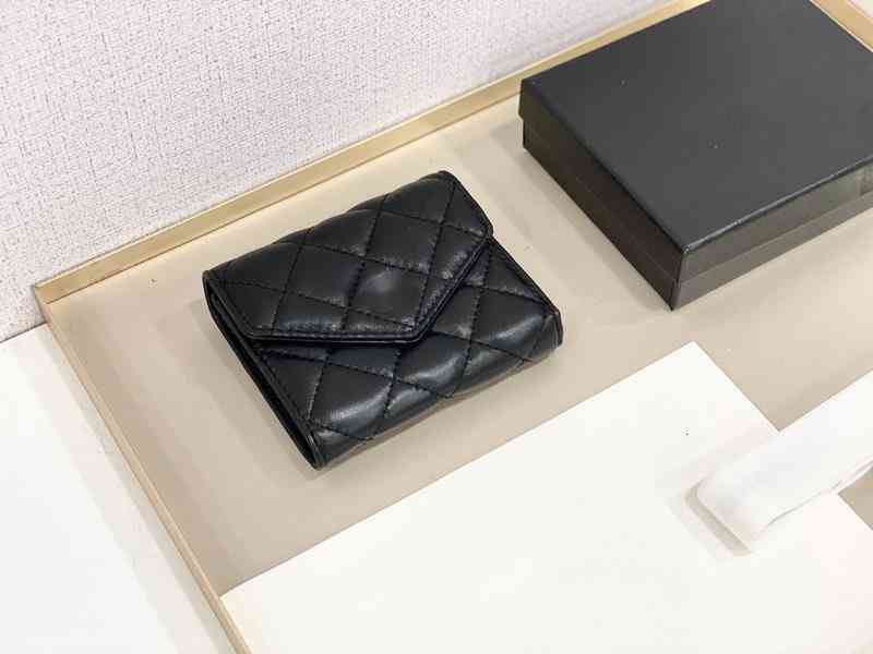 

Card Holders Luxury Brand design 6002 Letter plaid CC chain short wallet lambskin women's le boy pocket Real Leather zipper card pack coin Purse Clutch, Have logos