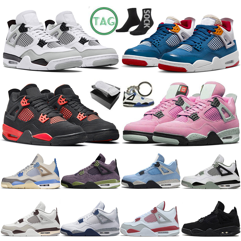 

Jorden4s Jorden 4 Jumpman Mens Womens Basketball Shoes J4 Messy Room White Sail Off Military Black Cat Jorda 4s IV Cactus Jack Sports L57A, Color#5 university blue 36-47