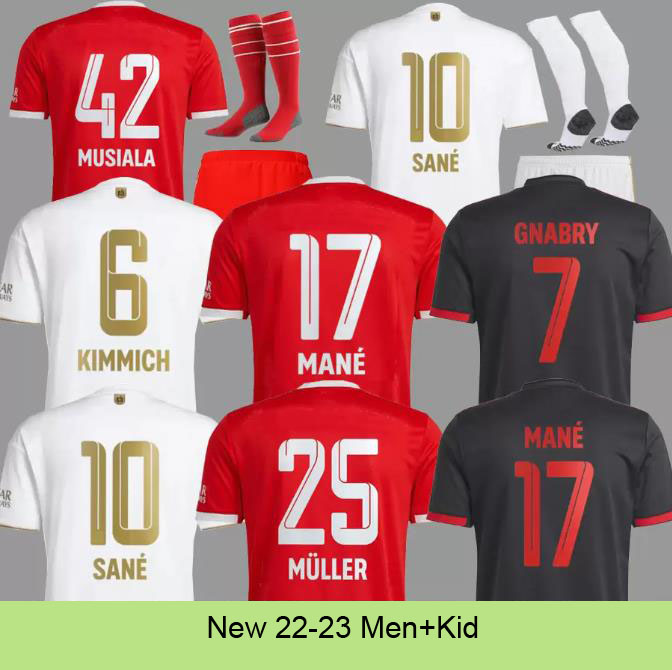 

LEWANDOWSKI soccer jerseys 22 23 GRAVENBERCH SANE BAYERN MUNICH DE LIGT MULLER DAVIES KIMMICH football TOP shirts Men Kids kit COMAN 2022 2023 uniform fans player, Beige