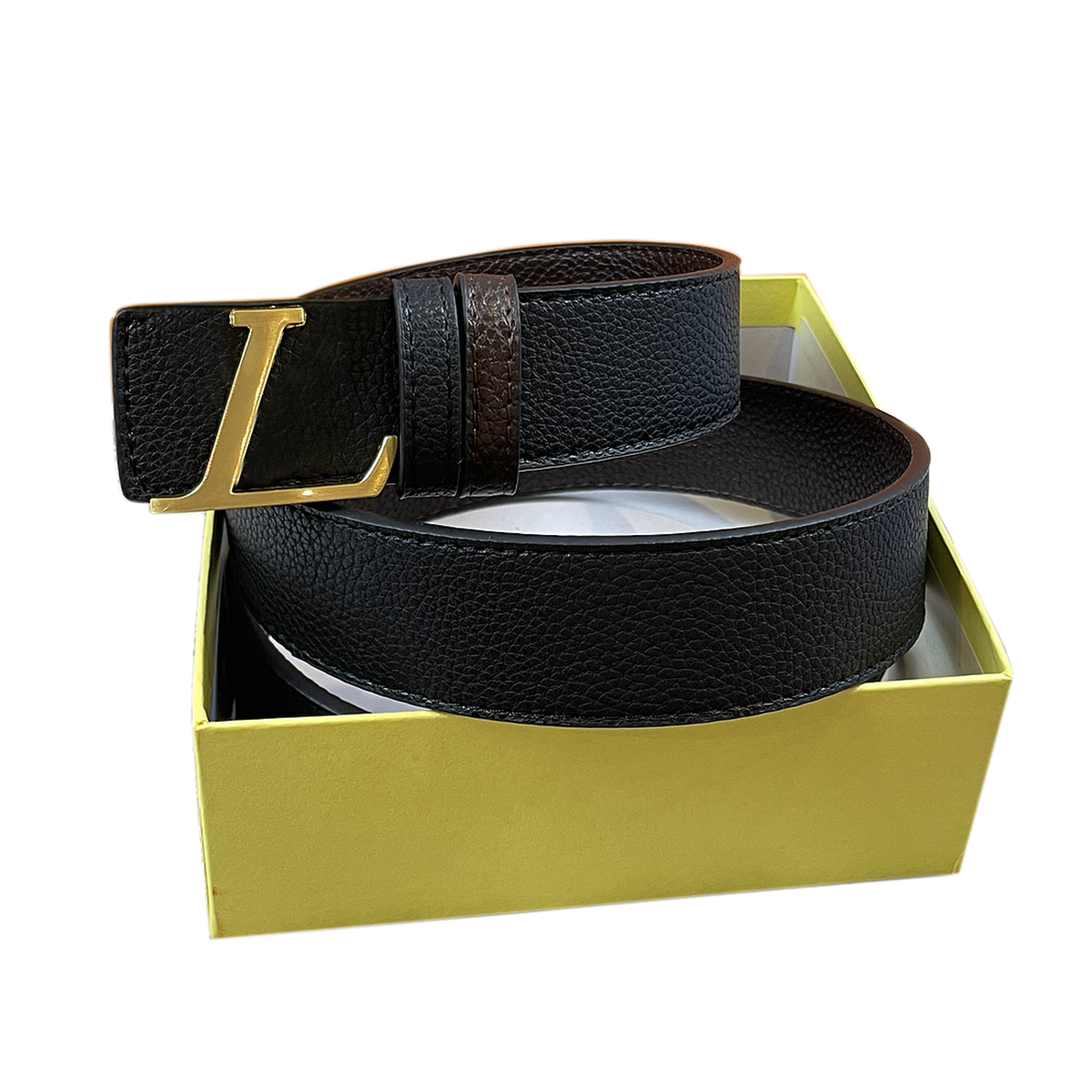 belts for women designer Mens Big Letters L Classic Zinc Alloy Brushed Buckle Double-sided Litchi Grain Two-Layer Leather Widths 3.8CM Black Busines