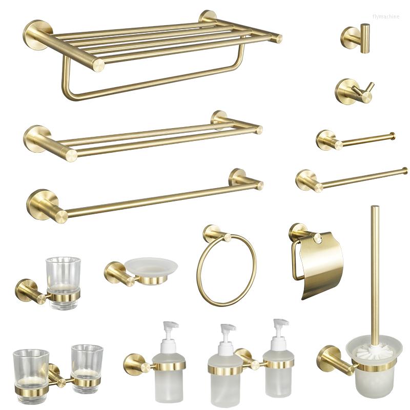

Bath Accessory Set Gold Bathroom Accessories Towel Bar Rail Shelf Toilet Brush Holder Wall Mount Paper Robe Hook Soap Dispenser Ring
