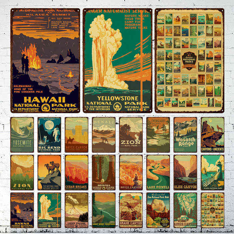 

Metal Painting Vintage National Park Metal Tin Signs Landscape Retro Posters Art Movie Iron Painting Shabby Home Room Bar Decor Wall Decoration T220829