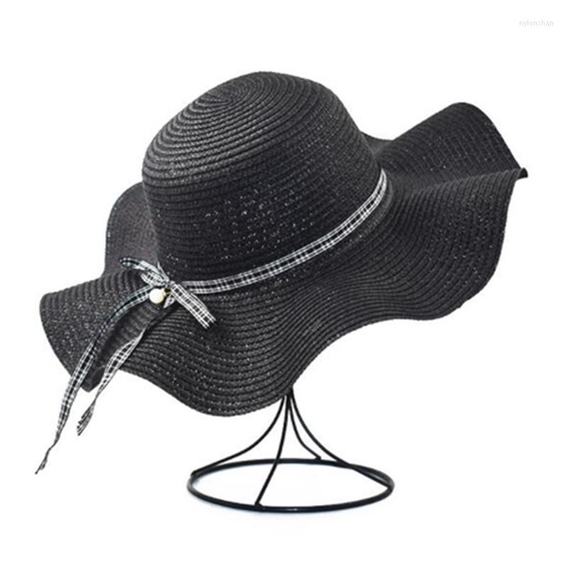 

Wide Brim Hats Fashion Straw Hat Folding Bohemian Fisherman Couples Beach With Large Wavy Border Sequins Leisure Travel Outdo, Black