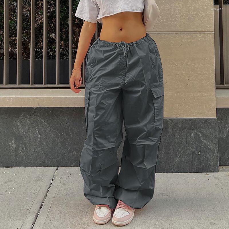

Women' Pants Y2K Clothing Oversized Drawstring Low Waist Parachute Loose Fit Sweatpants Trousers Women Jogger Cargo Streetwear Outfits, White