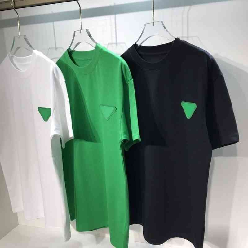 

Man' T shirt BV' designer shirts Bottega classic brand Bottega Venet Summer New Bv Green Triangle Leather Label Pure Cotton Short Sleeve Round Neck Loose T-shirt, Bv leather triangle green
