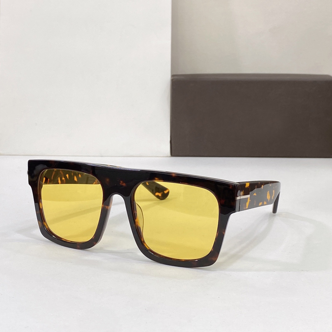 

FT0711 Fausto shiny havana vintage yellow lenses Sunglasses Men Glasses Shades Occhiali da sole UV400 Eyewear with Box