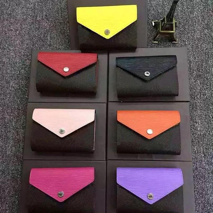 

2018 Whole Designer Wallet leather multicolor coin purse short wallet Polychromatic purse lady Card holder classic mini zipper260S, Yellow brown