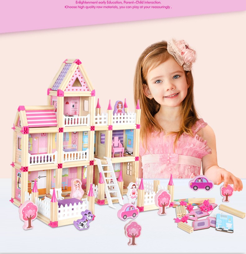 

Wholesale 3D Puzzle Model Building Kit Toy Princess Villa Castle Girl DIY Doll House Hand Assembled Build Block Set Education Toy For Kids Gifts