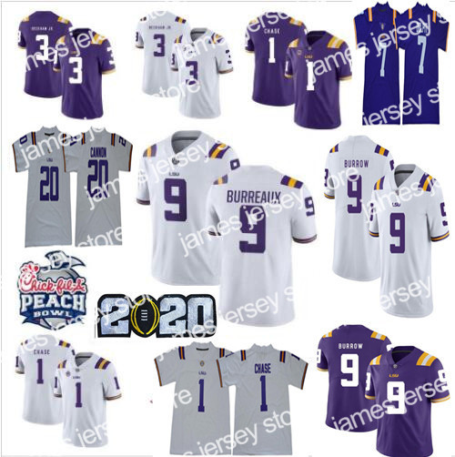 

Football Jerseys 2020 LSU Tigers #9 Joe Burrow Nickname Burreaux NCAA Odell Beckham Jr. Grant Delpit Tyrann Mathieu Leonard Chase College Football Jersey, 125th white