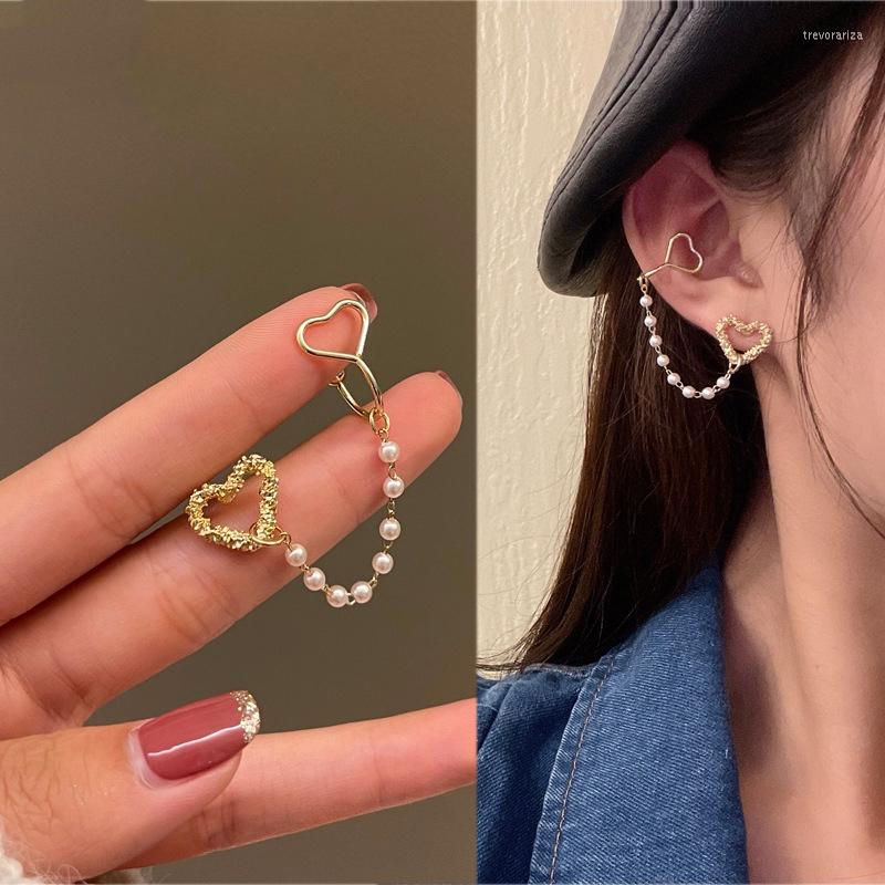 

Backs Earrings 1PC Korean Elegant Heart Pearl Clip For Women Shiny Zircon Butterfly Moon Star Fake Cartilage Long Tassel Ear Jewelry