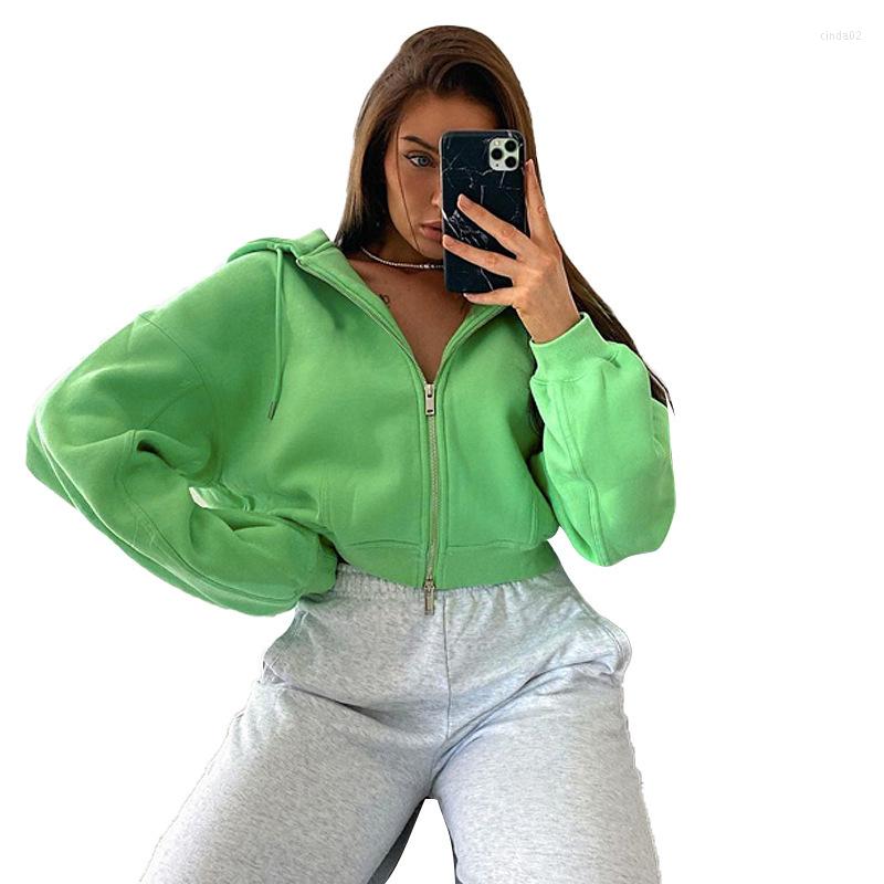 

Women' Hoodies Women Zip Up Hoodie Sweatshirt Streetwear Autumn Winter Solid Hooded Long Sleeve Top Loose Casual Cropped, Green