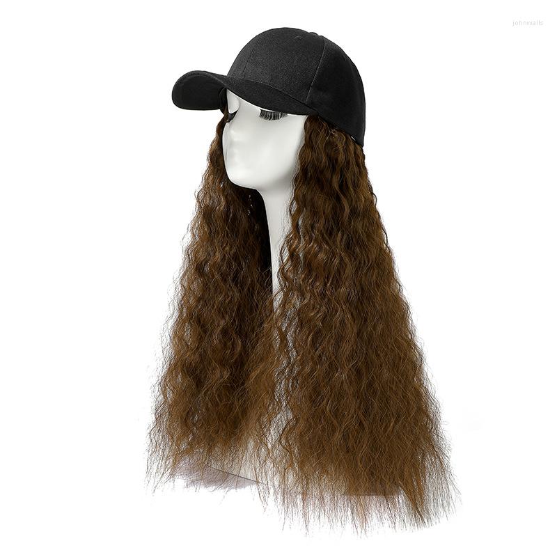 

Ball Caps Women's Baseball Cap And Long Curly Hair Fashion Wig Hat, Black