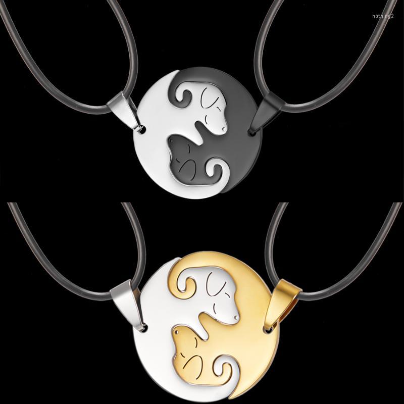 

Pendant Necklaces Vintage Black White Couple Necklace Animal Puppy Stainless Steel Choker Lover Valentine's Day Jewelry Gifts