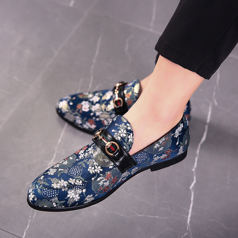 

Loafers Men Shoes Microfiber Retro Hand Embroidered Classic Horsebit Decorative Simple Casual Shoes AD098, Clear