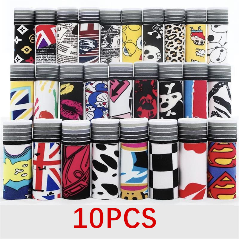

Underpants 10pcs Men Underwear Personality Cartoon Sexy Boxers Boy Comfortable Boxer Soft Breathable 220830, 10pcs multi-color