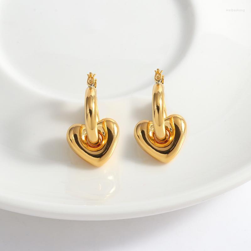 

Hoop Earrings AENSOA Vintage Gold Color Metal Heart For Women Geometric Love Round Circle Huggies Jewelry 2022