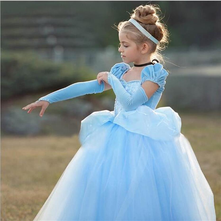 

1pcs Baby Girls Cinderella Princess Dress Sweet Kids Cosplay costumes Perform Clothing Formal Full Party Prom Dresses Children Clothes278d, Wathet blue