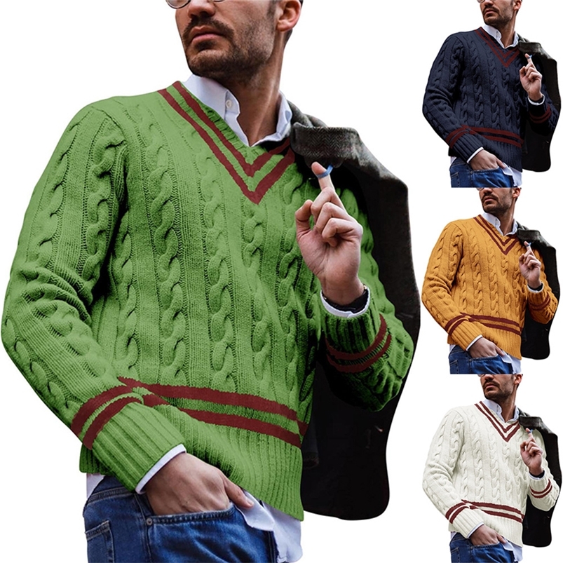 Men's Sweaters Pakaian Pria Baru Amerika Eropa Musim Gugur Sweter Pullover Kasual Hangat Kerah V untuk Rajutan Mode Jalanan 220830