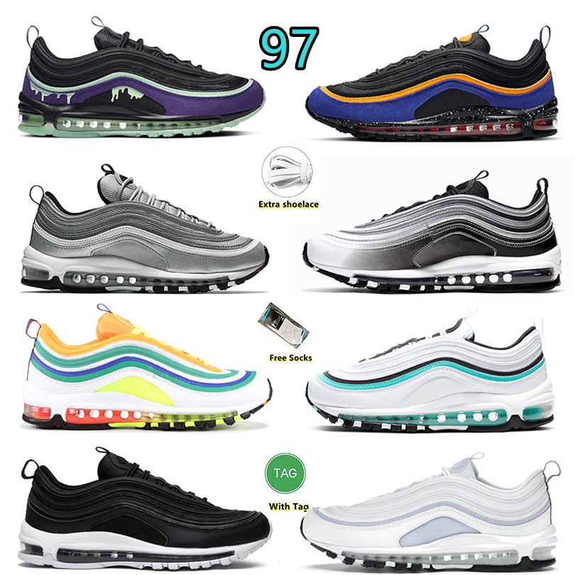 

97 Outdoor Shoes Halloween Slime 97s ACG Sliver Bullet London Summer of Love Black Reflective Silver Milk White Blue Aurora Green Running Shoe for Men and Women, Item#14