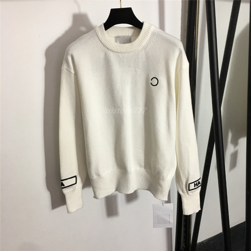 

Women's Sweaters Designer 2022 Brand Crew Neck Knits Sweater Tops With Letters Embroidery Milan Runway Crop Top Shirt Clothing High End Elasticity Pullover G5WK, Black