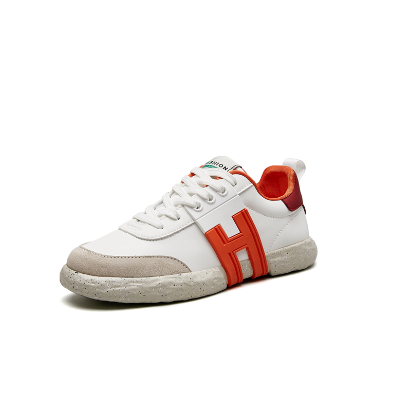 

Designer Men And Women's Shoes Hogans Olympia-Z Fashion Lace Up Uede Leather Rubber Sole Sneakers Training Shoes Casual Shoes, White orange
