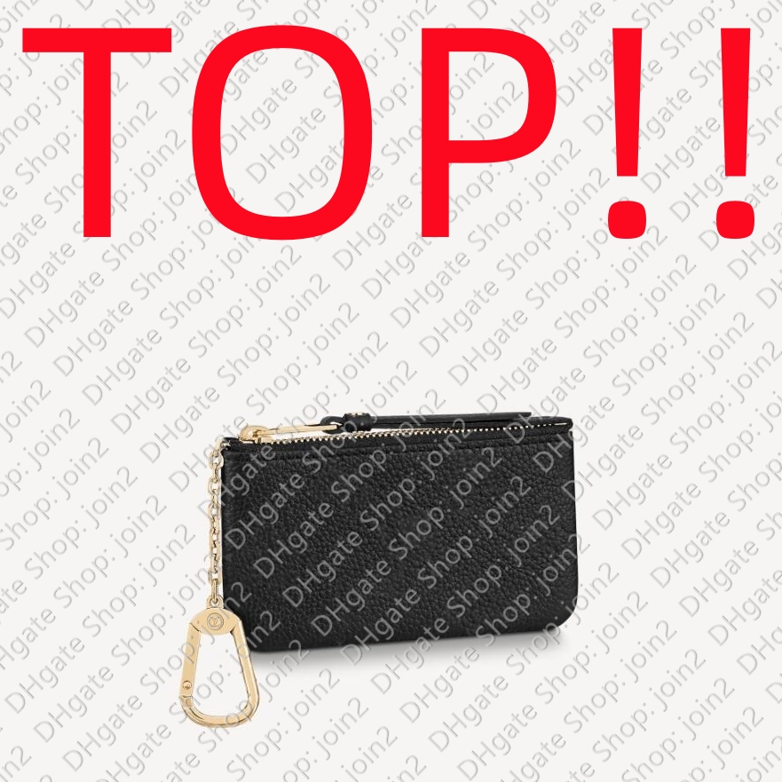 

TOP. M80879 KEY POUCH Mini Wallet Credit Card Holder Zipped Coin Purse Bag Charm Women, Black empreinte leather