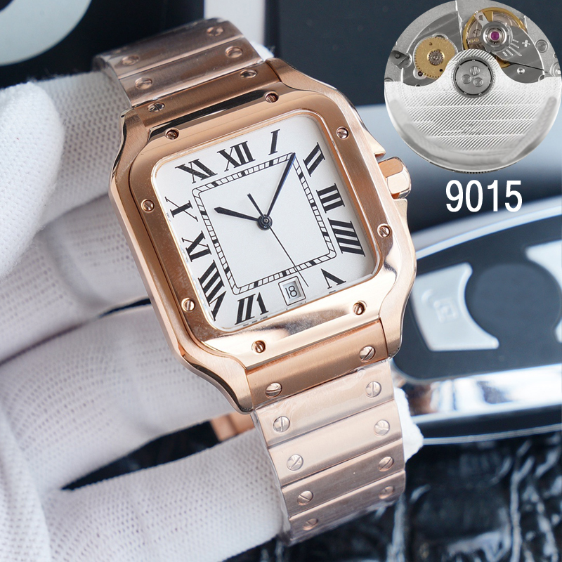 

Top quality Square luxury mens Watches Rose Gold Case White Dial 40mm 904L Stainless Steel Case Bracelet ETA 9015 Automatic waterproof Watch Fashion with box, 03 with box papers