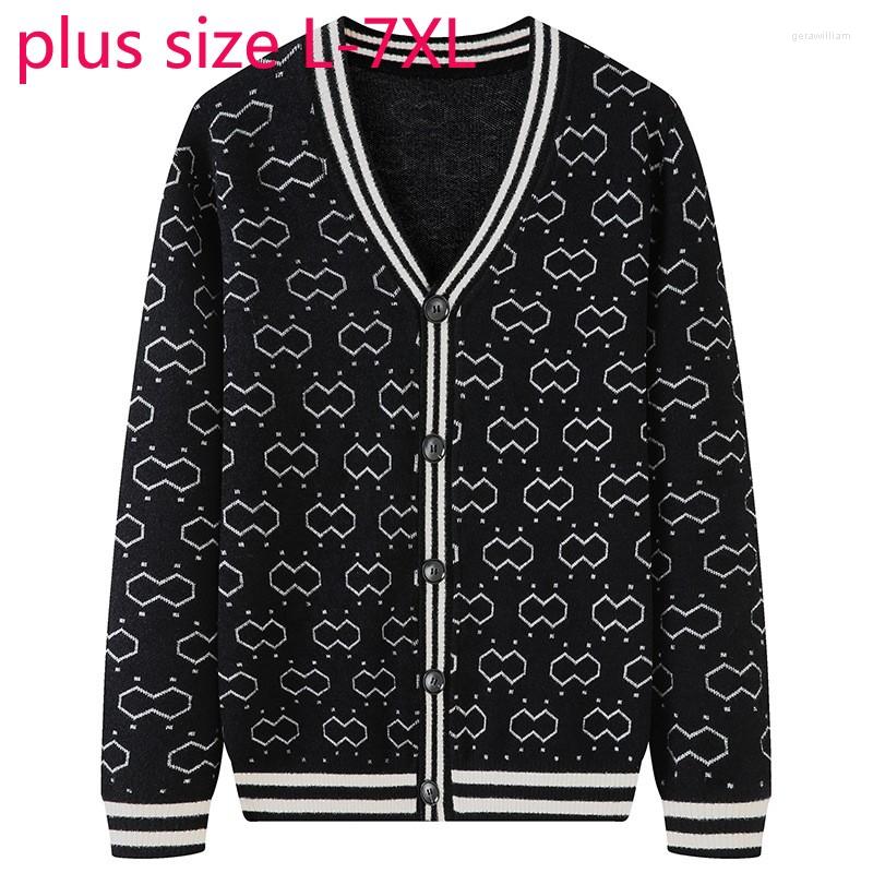 

Men's Sweaters Arrival Fashion Super Large Autumn Men Knitted Cardigan Coat Printed Computer V-neck Sweater Plus Size -5XL 6XL 7XL