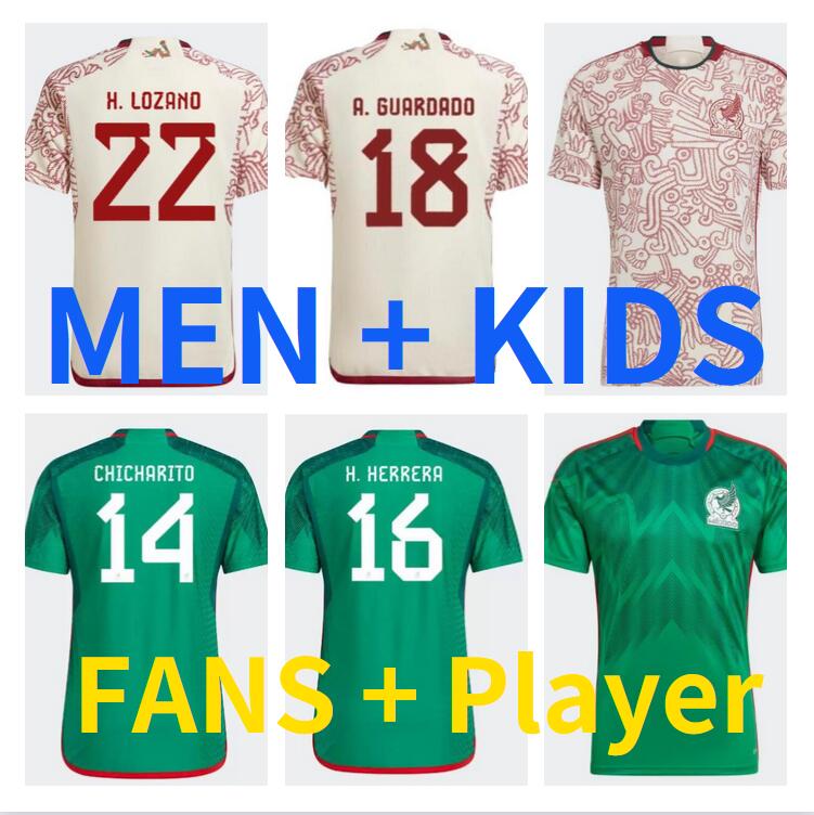 

2022 2023 Mexico soccer jerseys Camisetas 22 23 Fans Player CHICHARITO LOZANO Tecatito E. Alvarez A. Vega RAUL National team football shirt men concept kit black Kids