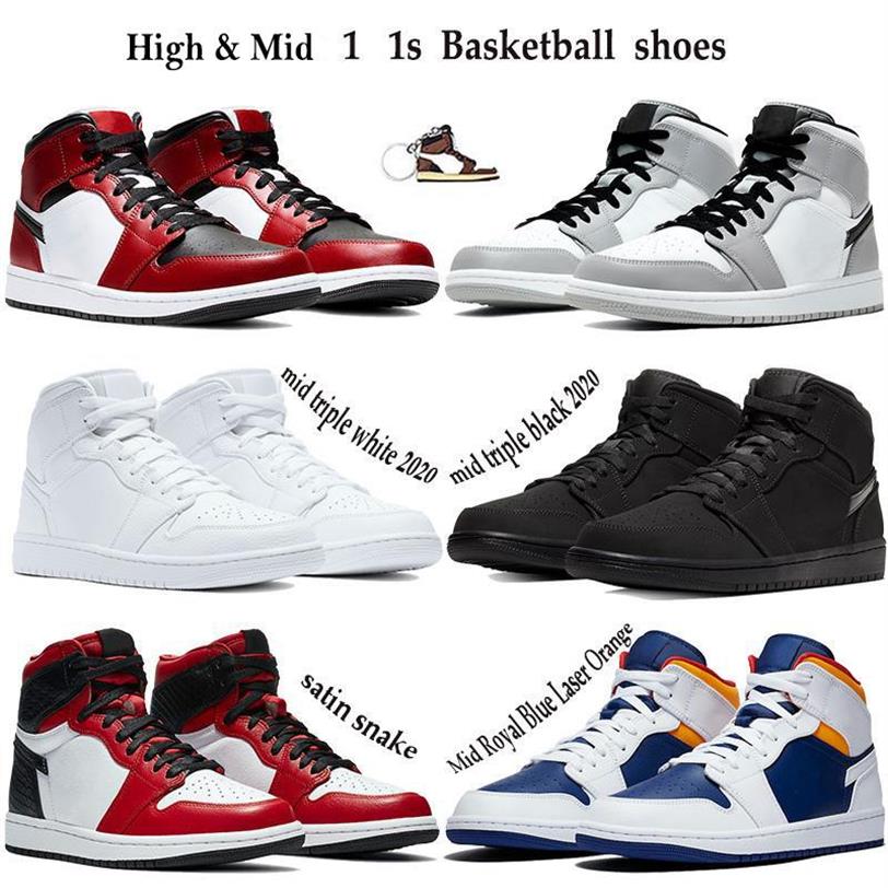 

Keychain 1 1s Basketball Shoes Light Smoke Grey Mid Chicago Toe Sneakers Satin Snake Mid Triple White Black 2020 Trainers 36 -47228T, 3.satin snake