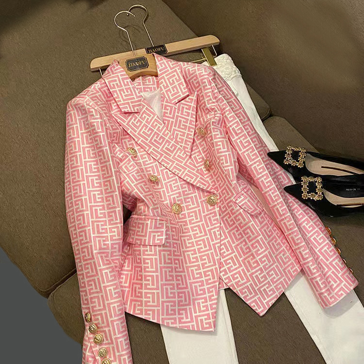 

B38 Womens Suits & Blazers Tide Brand High-Quality Retro Fashion designer Presbyopic Maze Series Suit Jacket Lion Double-Breasted Slim Plus Size Women's Clothing, Red