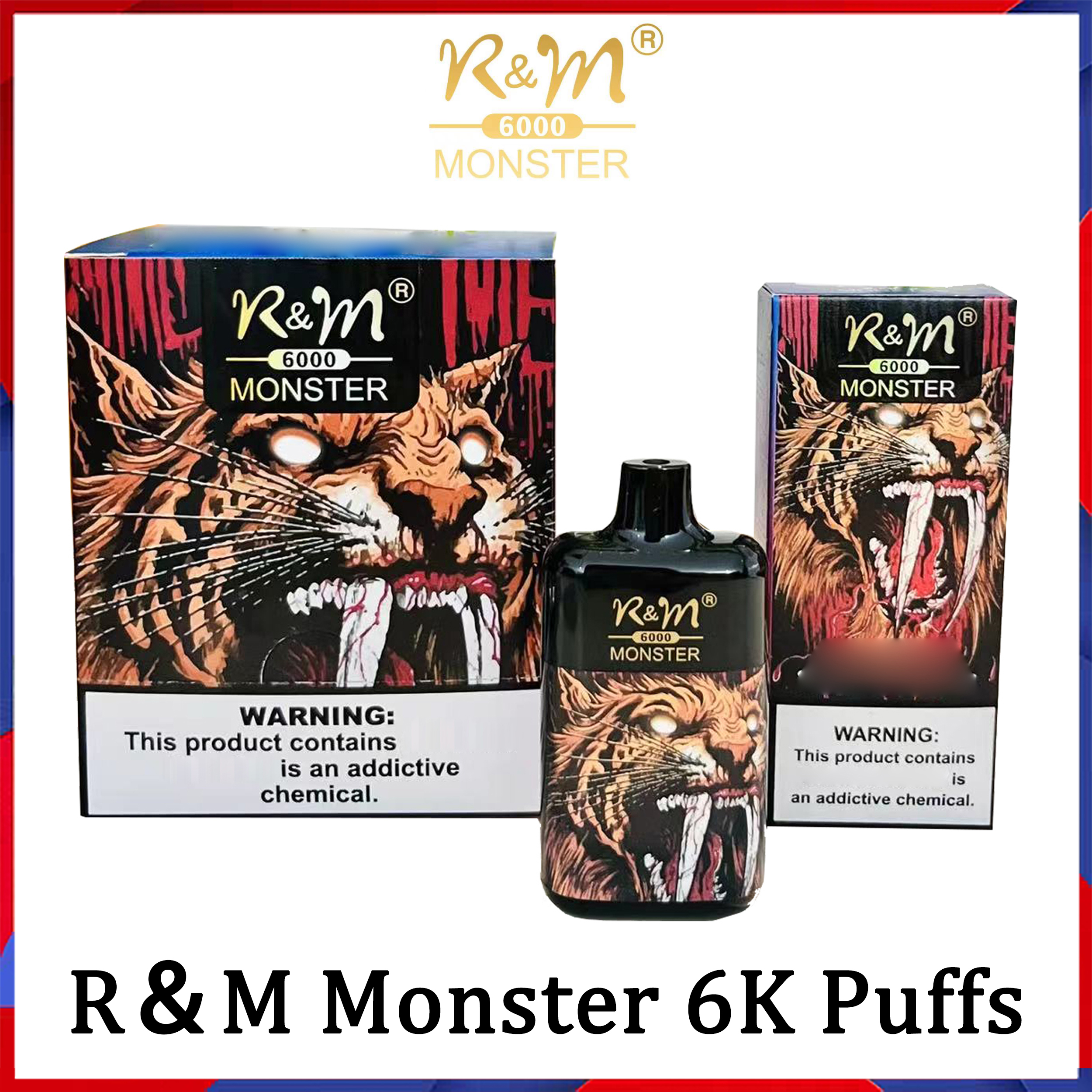 

R&M MONSTER 6000 6K Puffs E Cigarette Disposable Vape Pen Device Type-C Rechargeable Battery 13ml 12 Colors Prefilled Pod Smoking Vapes Vs Elf BC5000