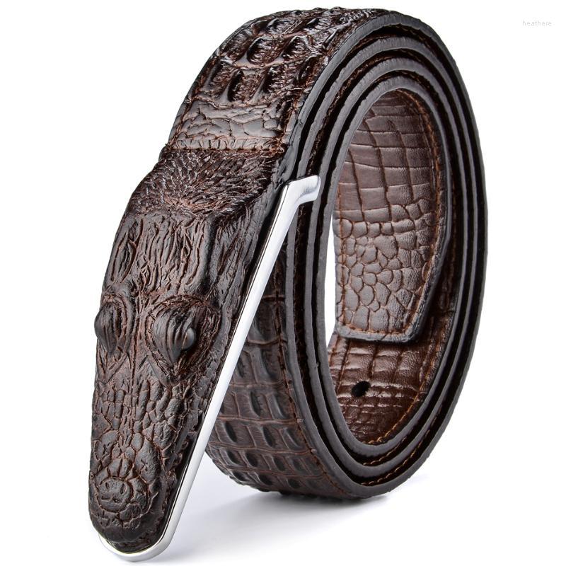 

Belts Luxury Leather Designer Men's Belt Crocodile Skin Genuine Alligator Strap Head Real Cowhide, White
