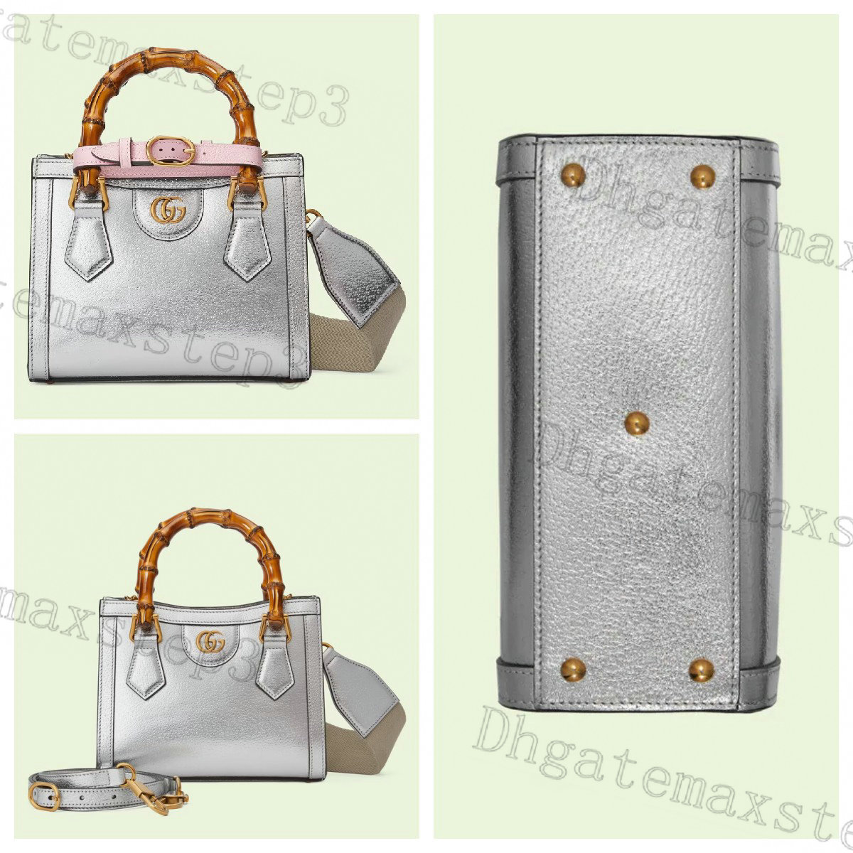 

Diana Mini Tote Bag Small Silver Bamboo Handbag Leather Small Women Fashion Vintage Canvas Detachable Shoulder Strap Shoulderbag Capsule Large Capacity, Customize