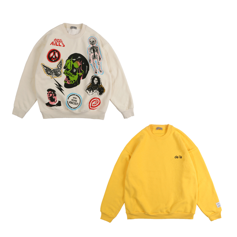 22fw Autumn Winter USA Number Oversize Hoodie Fashion Skulls Warm Skateboard Crew Neck Fleece Pullover Sweatshirt