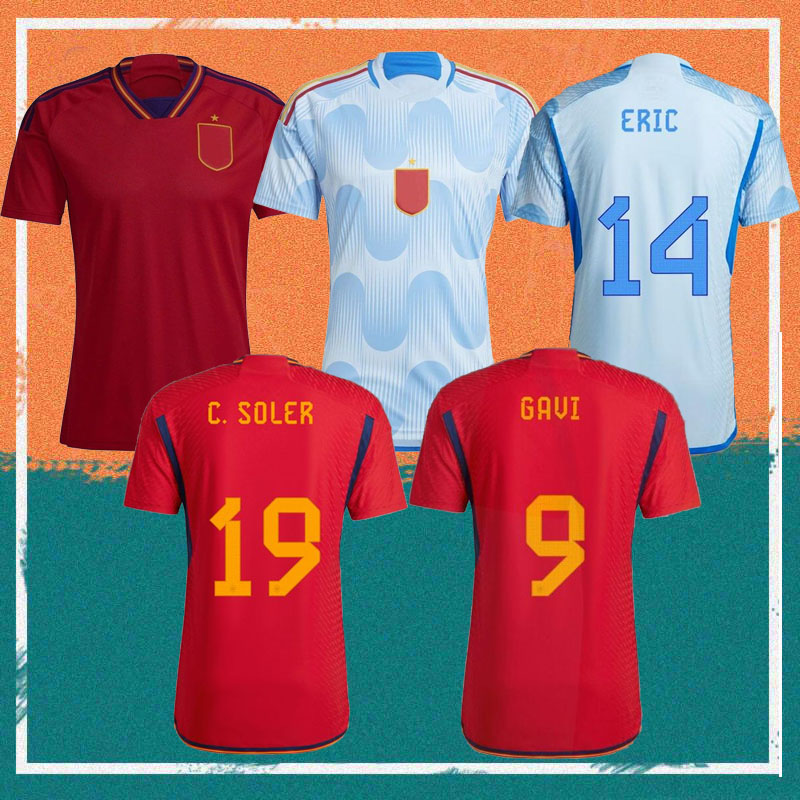 

2022 Spain fans Player version soccer jerseys 22/23 MORATA KOKE GAVI PEDRI FERRAN SERGIO adult kids kits Shirt SARABIA GARCIA SARABIA Football Uniform, Away player version patch
