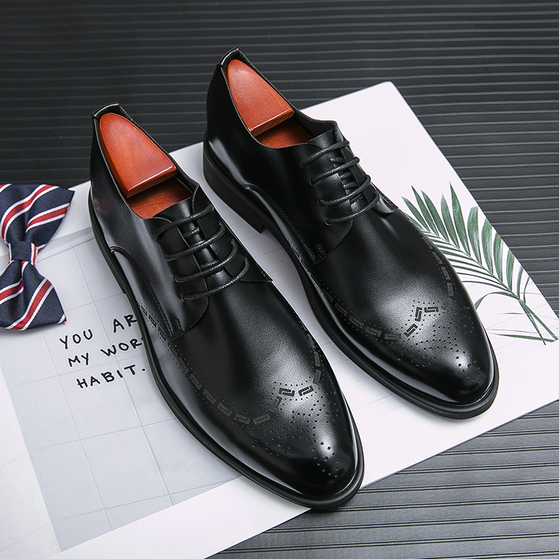 Brogue chaussures hommes chaussures noir PU sculpté motif foncé à lacets mode affaires décontracté fête de mariage quotidien polyvalent AD049