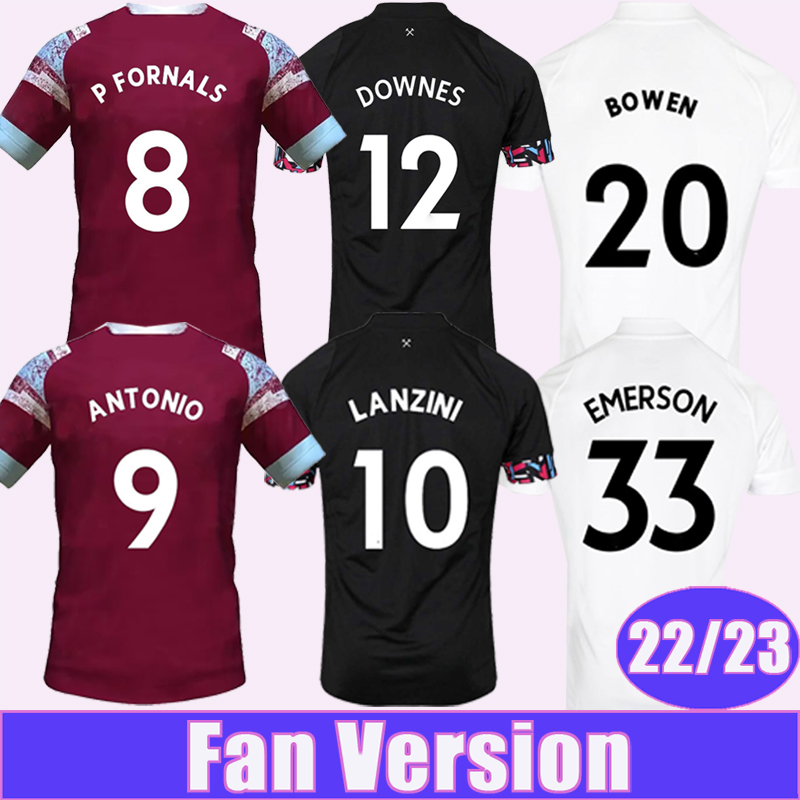

22 23 BOWEN LANZINI Mens Soccer Jerseys RICE ANTONIO SOUCEK BENRAHMA DIOP YARMOLENKO Home Purple Away Black 3rd Short Sleeve Football Shirts, Qm9642 22 23 away premie. leagu. patch