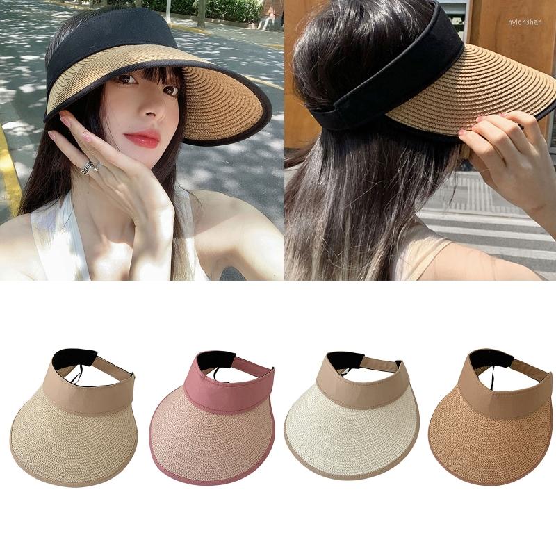 

Wide Brim Hats Fashion Empty Top Hat Summer Straw Beach Sun Visor For Outdoor Activities Camping Running, Black bian qian coff