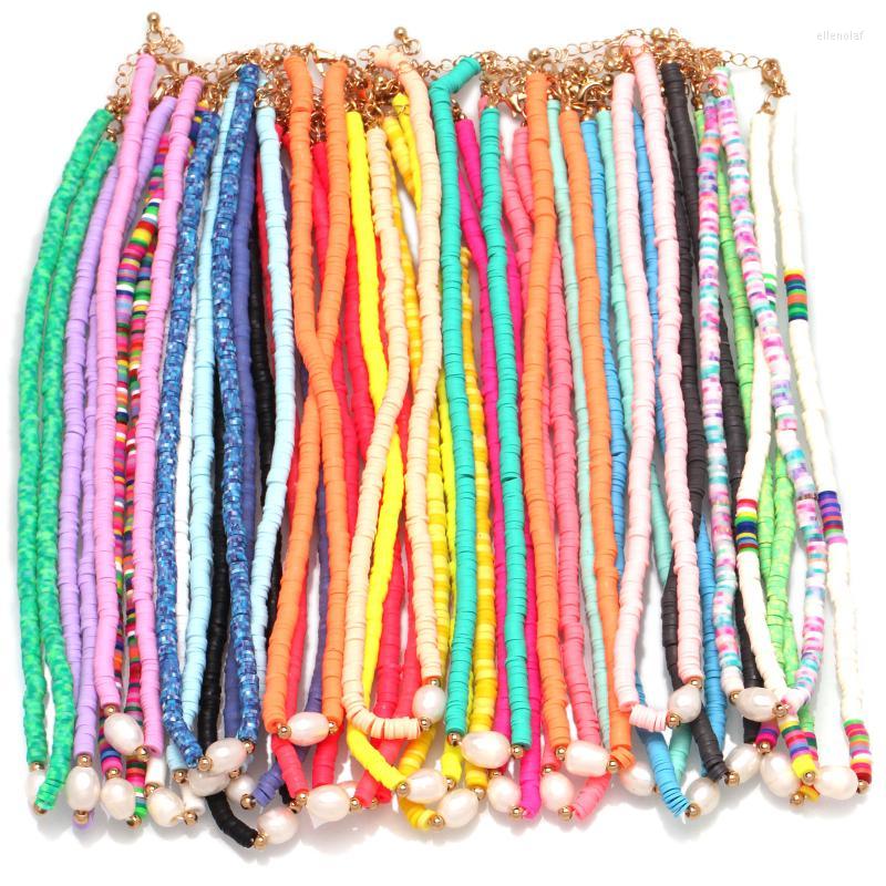 

Chains Fashion Multicolored 5mm Polymer Clay Heishi Beads Fresh Water Pearl Choker Women Girl 2022 Summer Jewelry Gift