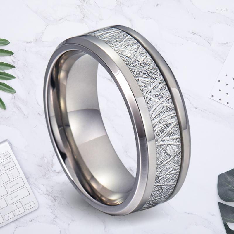 

Wedding Rings 2022 Fashion Men 8mm Silver Color Titanium Steel Ring Vintage Meteorites Pattern Engagement Band Silk Foil Jewellery