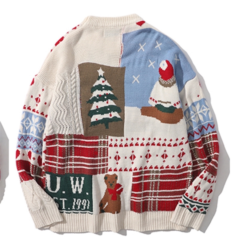 Men's Sweaters YlSHioo Winter Warm Pullover Christmas Round Neck Knit Couple Hip Hop Casual Oversized Patchwork 220830