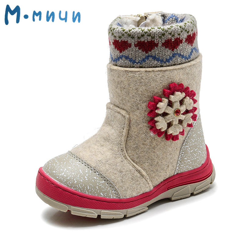 Bottes de neige en feutre pour bébés filles, chaussures chaudes d'hiver pour enfants, mi-mollet, fermeture éclair, taille 23-36