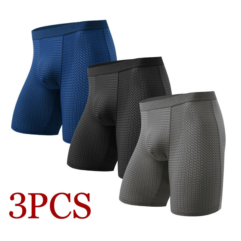 

Underpants 3PCS Ice Silk Men Underwear Man Sexy Long Boxer Shorts Panties s for Homme 220830, 3mixa