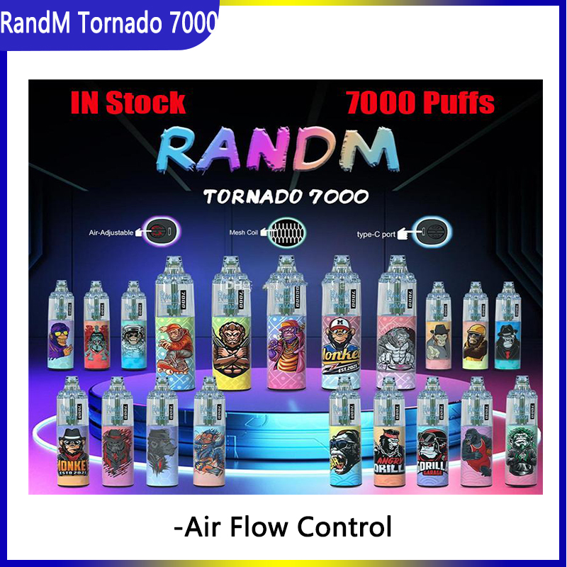 

RandM Tornado 7000 Puffs Disposable E cigarettes Pod Device Powerful Battery 14ml Cartridge Mesh Coil RGB light Glowing Vape Pen Kit 100% Original
