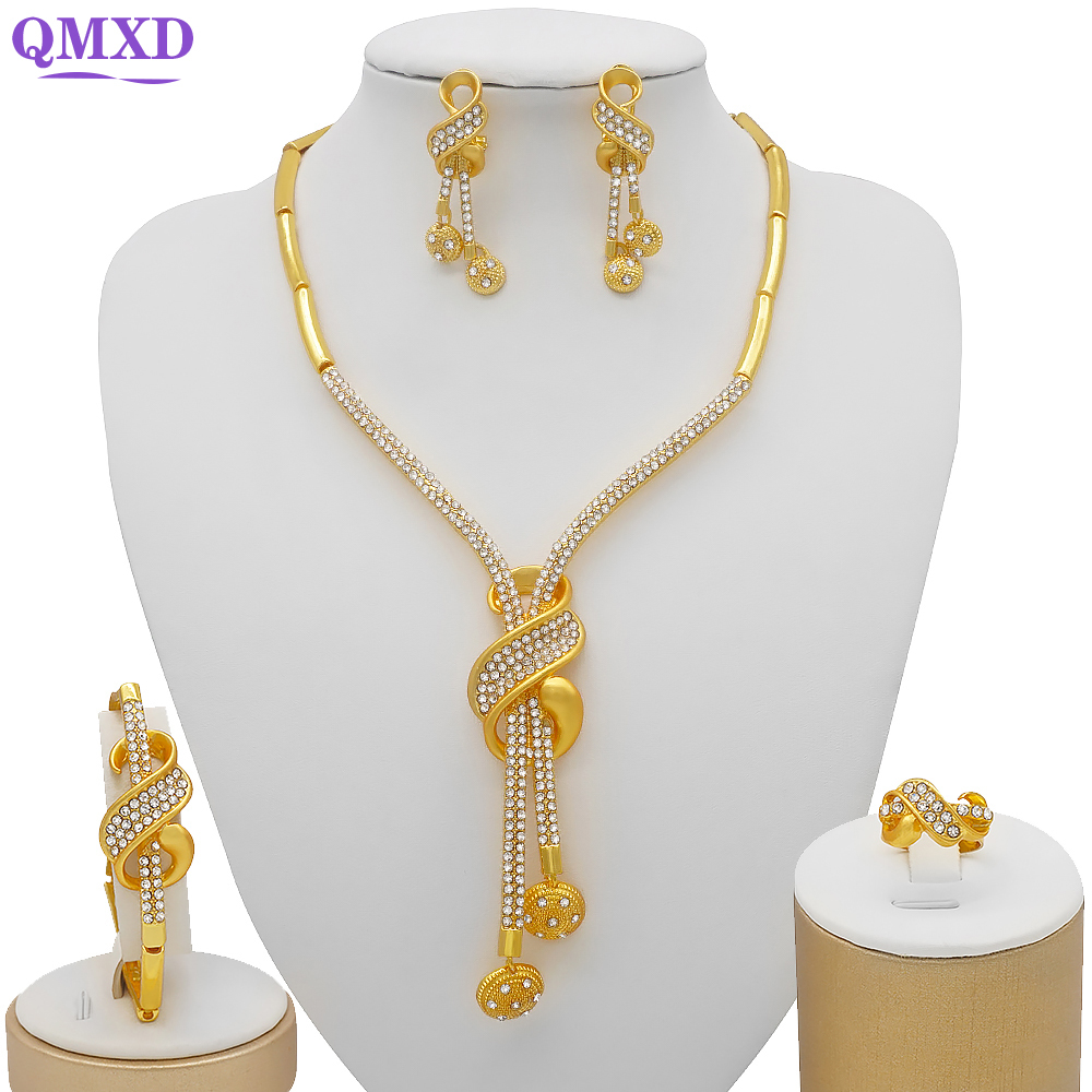 Women Necklace Bracelet Earrings Ring Jewelery Dubai Gold Color Jewelry Sets African Indian Wedding Bridal Wife Gifts-image-797835313