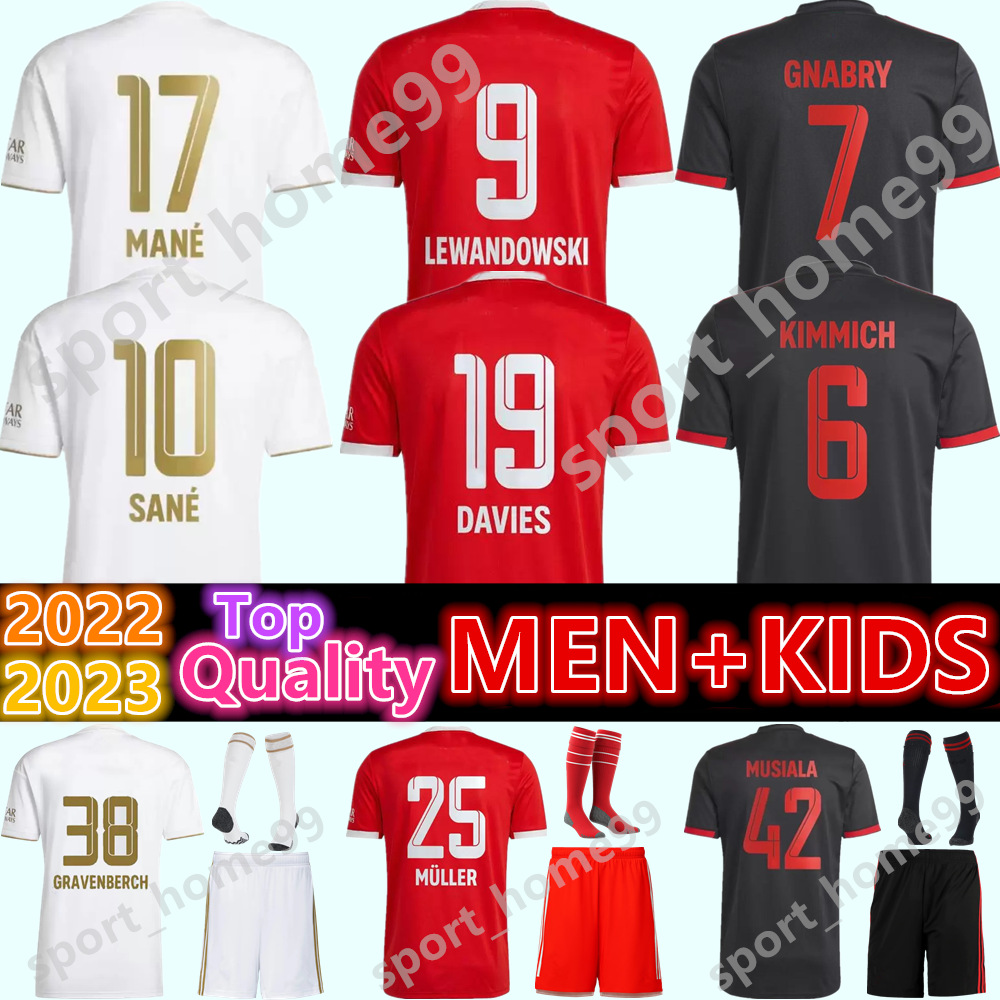 

New 2022 2023 DE LIGT SANE MANE Soccer Jersey LEWANDOWSKI MULLER GORETZKA DAVIES KIMMICH GRAVENBERCH BAYERN MUNICH Home Away Football Shirt Men Kids kit uniform, 22/23 kids-away