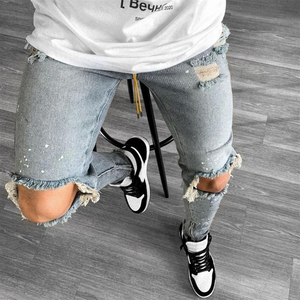 

Ripped Hip Hop Men Jeans Distressed Jeans Pencil Pants Slim Fit Denim Trousers Casual Pantalon Hombre Skinny Streetwear2480, Black